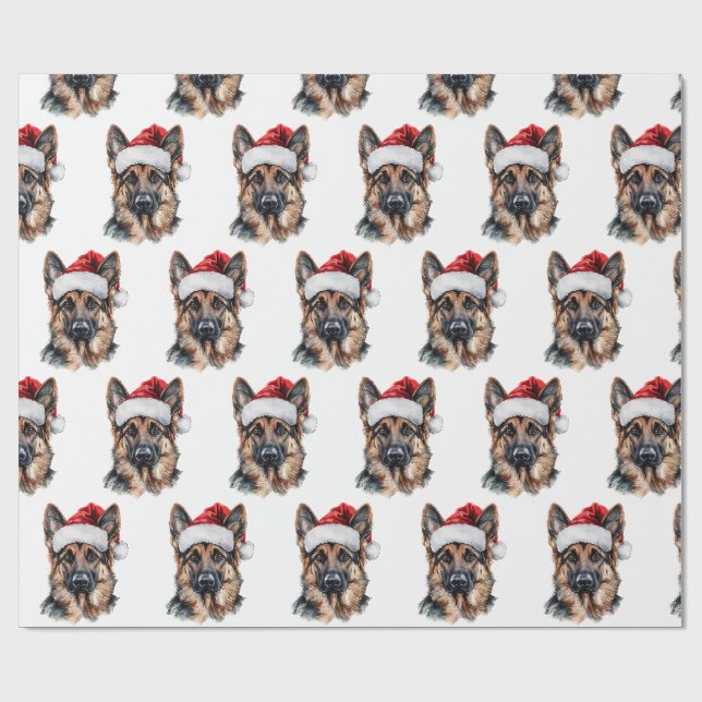 German Shepherd with Santa Hat Wrapping Paper (Flat)