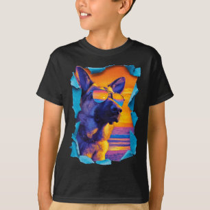 German shepherd with sunglasses sunset tropical T-Shirt