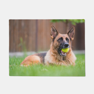 German Shepherd With Tennis Ball Doormat