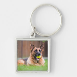 German Shepherd With Tennis Ball Key Ring