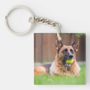 German Shepherd With Tennis Ball Key Ring