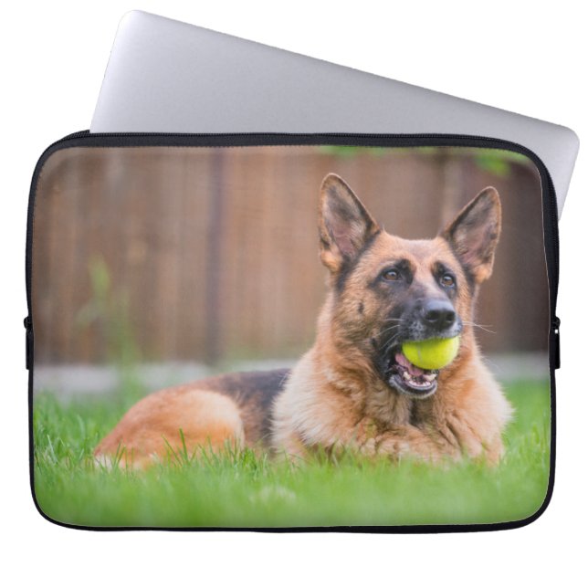 German Shepherd With Tennis Ball Laptop Sleeve (Front)