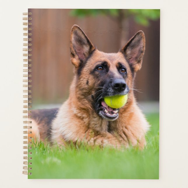 German Shepherd With Tennis Ball Planner (Front)