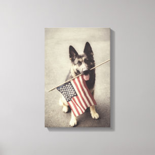 German Shepherd With US Flag Canvas Print