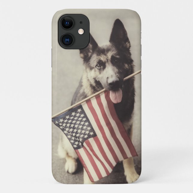 German Shepherd With US Flag Case-Mate iPhone Case (Back)