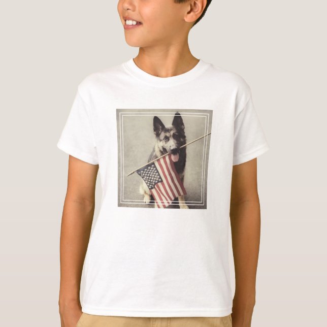 German Shepherd With US Flag T-Shirt (Front)