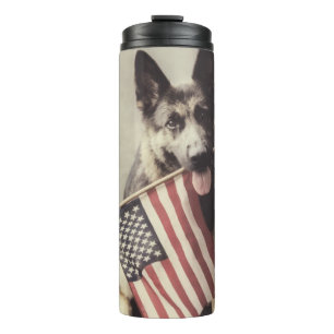 German Shepherd With US Flag Thermal Tumbler