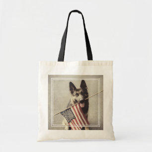 German Shepherd With US Flag Tote Bag
