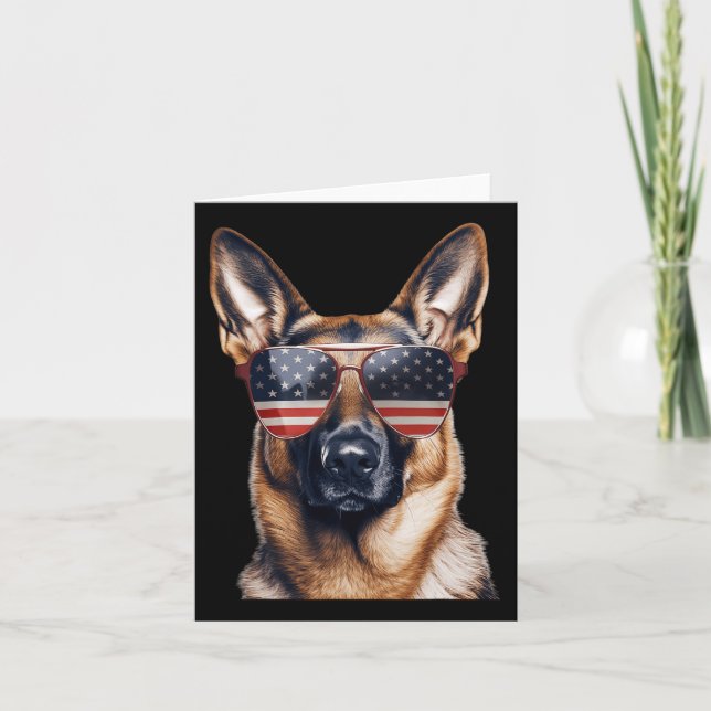 German Shepherd With Usa Flag Independence Day 4th Card (Front)
