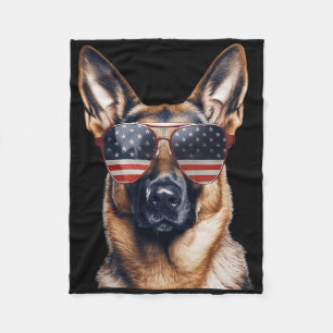 German Shepherd With Usa Flag Independence Day 4th Fleece Blanket