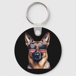 German Shepherd with USA Flag Independence Day 4th Key Ring