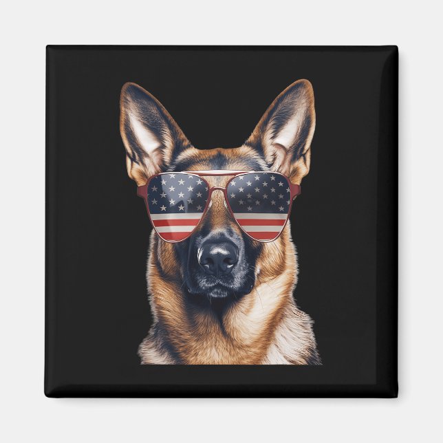 German Shepherd With Usa Flag Independence Day 4th Magnet (Front)
