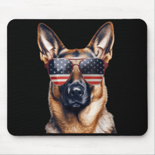 German Shepherd with USA Flag Independence Day 4th Mouse Pad