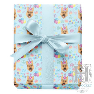 German Shepherd Wrapping Paper in Blue 