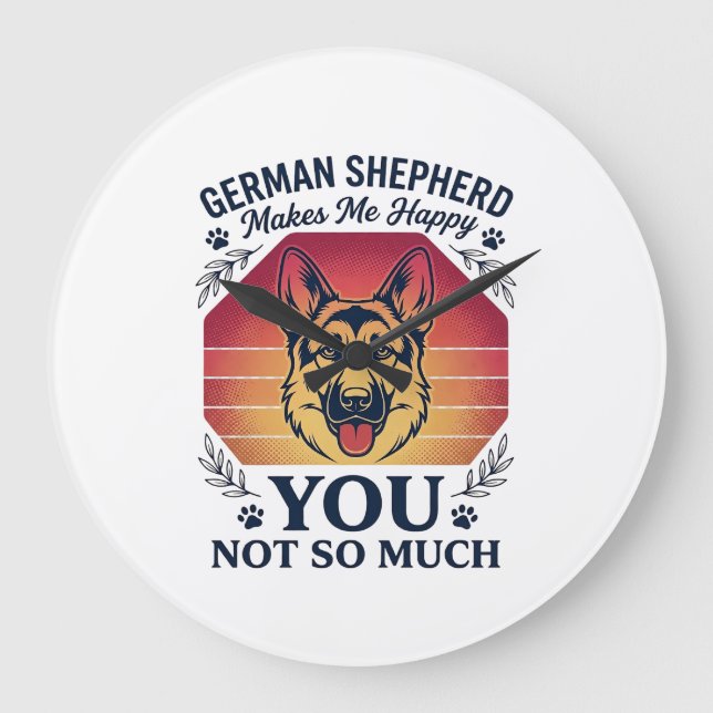 German Shepherd You Dog Retro Sunset Paws_1 Large Clock (Front)