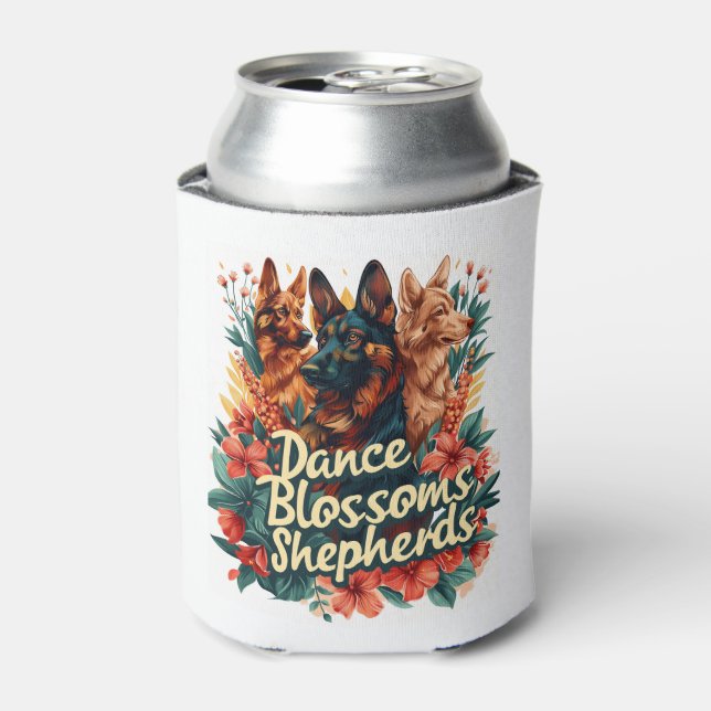 German Shepherds Amid Blossoming Gardens Can Cooler (Can Front)