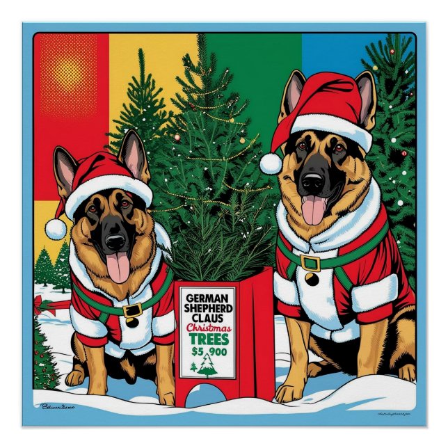 German Shepherds Are Running A Christmas Tree Lot Poster (Front)