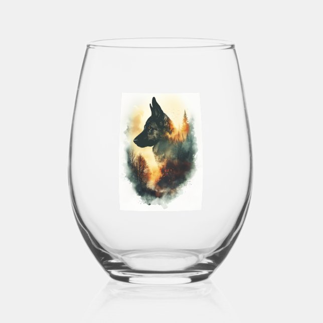 German Shepherds as Ghostly Guides Stemless Wine Glass (Front)
