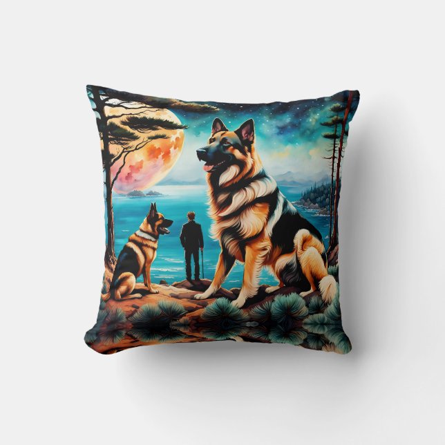 German Shepherds Hiking on Mountain Cushion (Front)
