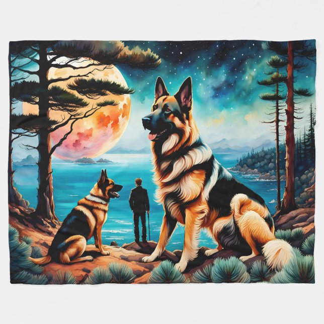 German Shepherds Hiking on Mountain Fleece Blanket (Front (Horizontal))