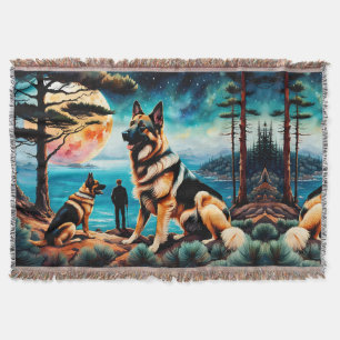 German Shepherds Hiking on Mountain Throw Blanket