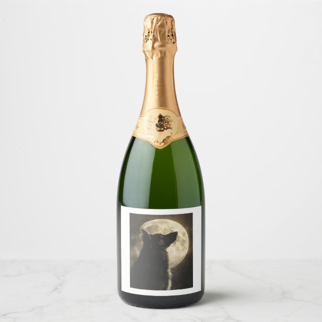 German Shepherds Howling at the Moon Sparkling Wine Label (Front)