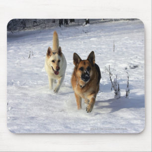 German Shepherds Running in the Snow Mouse Pad