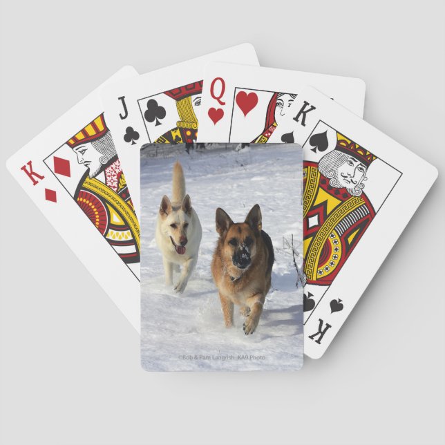 German Shepherds Running in the Snow Playing Cards (Back)