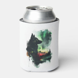 German Shepherds Under Northern Lights Can Cooler