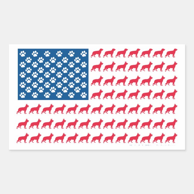 German Shhepherd Patriotic USA Flag Rectangular Sticker (Front)