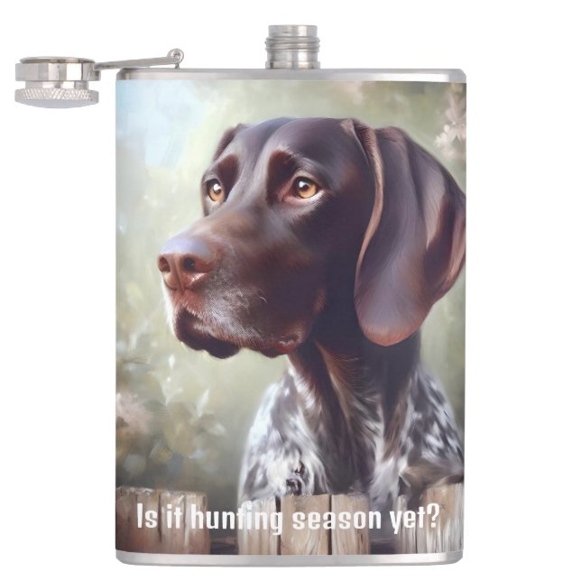 German Shorthair Pointer "Bird Season"  Hip Flask (Opened)
