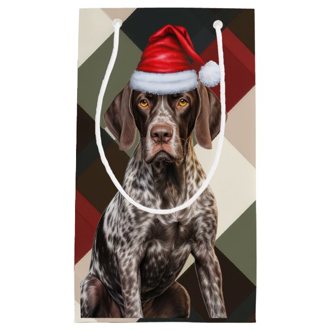 German Shorthair Pointer Holiday Plaid Christmas Small Gift Bag (Front)