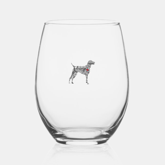 German Shorthair Pointer I GSP Dog Mum I Love Hear Stemless Wine Glass (Front)