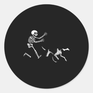 German Shorthaired Inter Running Skeleton Hallowee Classic Round Sticker