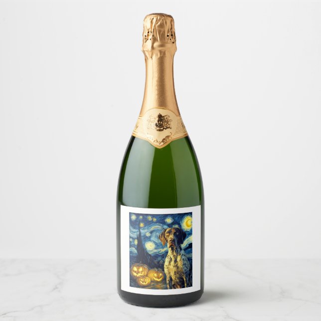 German Shorthaired Pointer 1 Cute Dog Halloween Ja Sparkling Wine Label (Front)