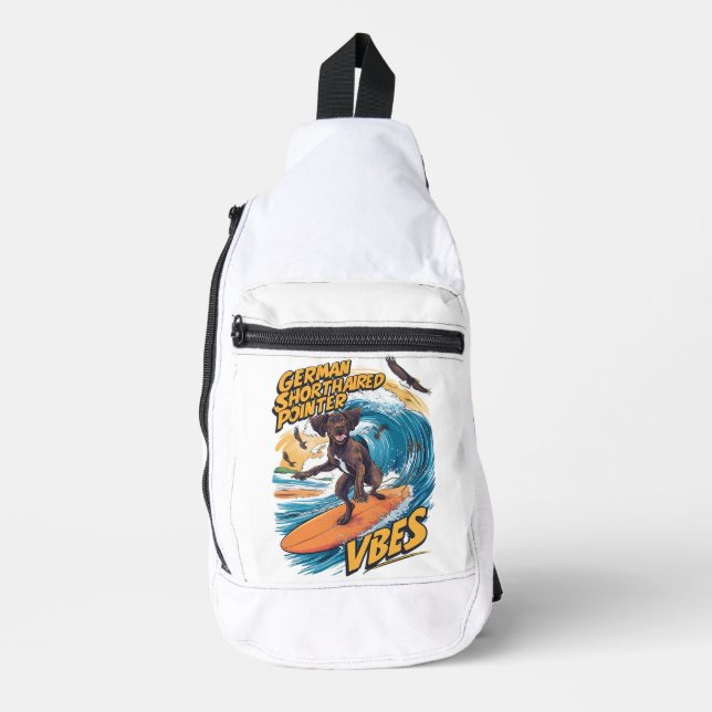 German Shorthaired Pointer Catching Big Wave Sling Bag (Front)