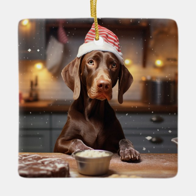 German Shorthaired Pointer Christmas Cookies Ceramic Ornament (Front)