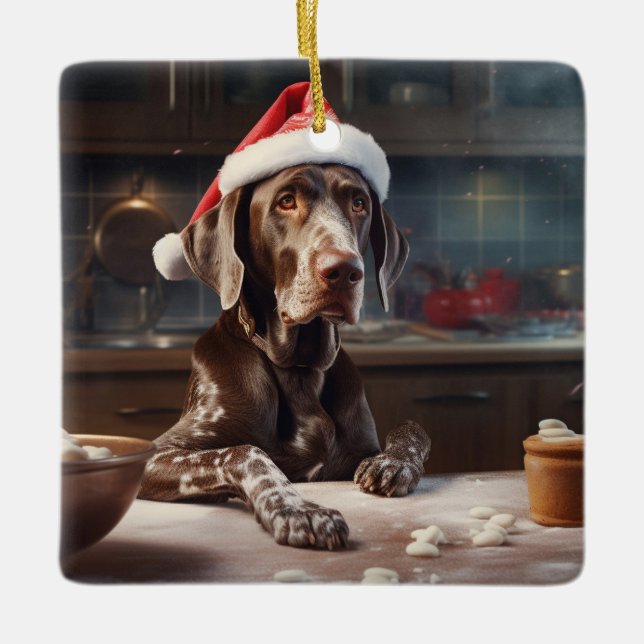 German Shorthaired Pointer Christmas Cookies Ceramic Ornament (Front)