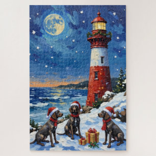 German Shorthaired Pointer Christmas Lighthouse Jigsaw Puzzle