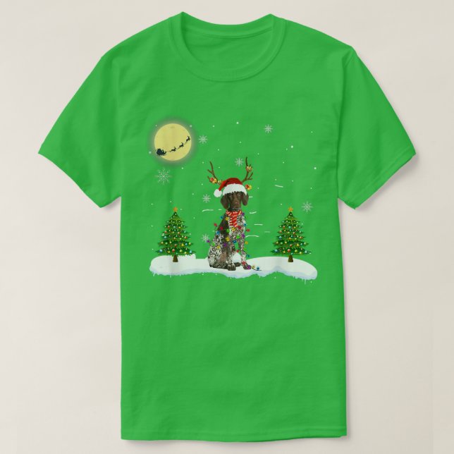 German Shorthaired Pointer Christmas Lights Santa  T-Shirt (Design Front)