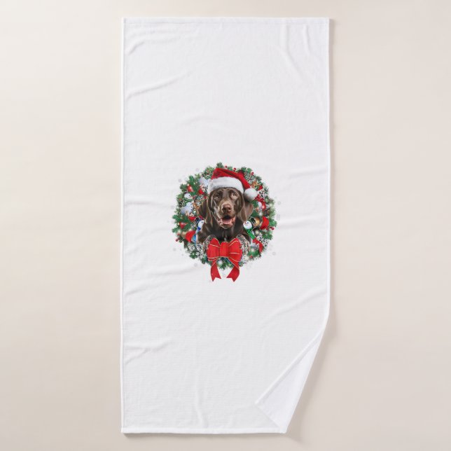 German Shorthaired Pointer Christmas Wreath Decora Bath Towel (Bath Towel)