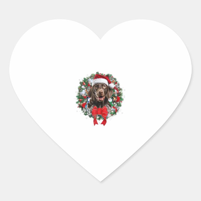 German Shorthaired Pointer Christmas Wreath Decora Heart Sticker (Front)