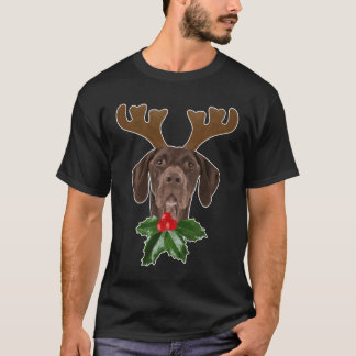 German Shorthaired Pointer Dog Antlers Christmas T-Shirt