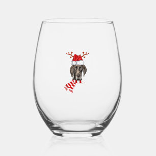 German Shorthaired Pointer Dog Antlers Santa Chris Stemless Wine Glass