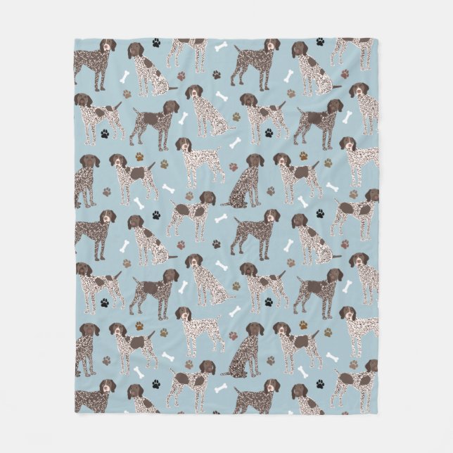 German Shorthaired Pointer Dog Bone and Paw Print  Fleece Blanket (Front)