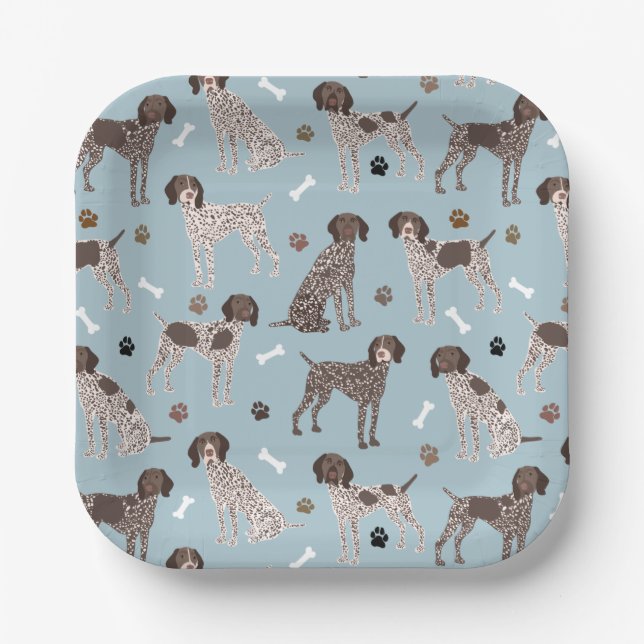 German Shorthaired Pointer Dog Bone and Paw Print  Paper Plate (Front)