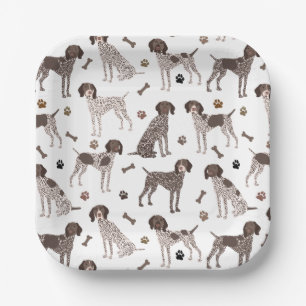 German Shorthaired Pointer Dog Bone and Paw Print  Paper Plate