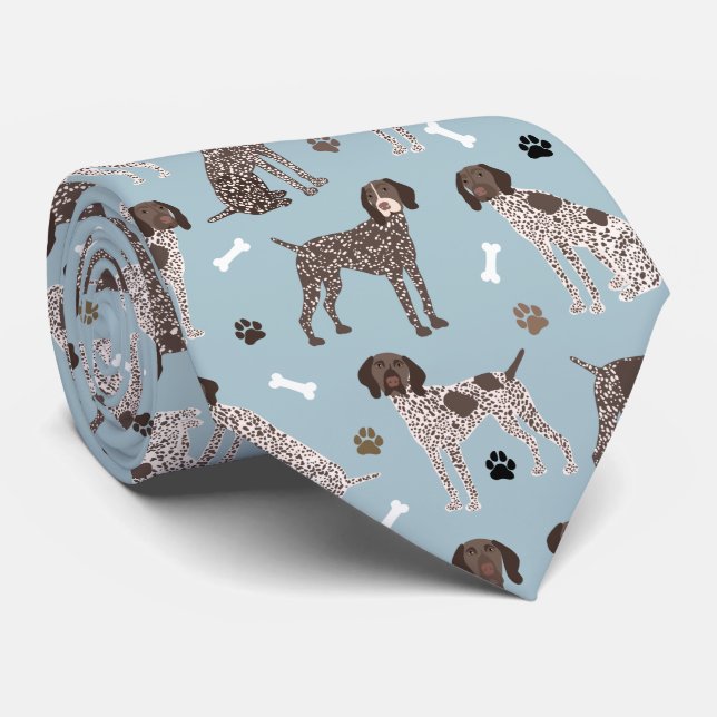 German Shorthaired Pointer Dog Bone and Paw Print  Tie (Rolled)