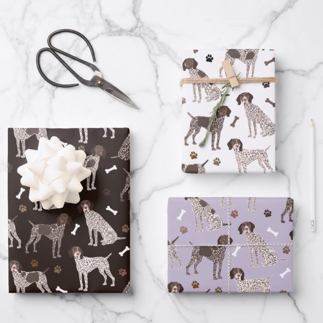 German Shorthaired Pointer Dog Bone and Paw Print Wrapping Paper Sheet (Front)