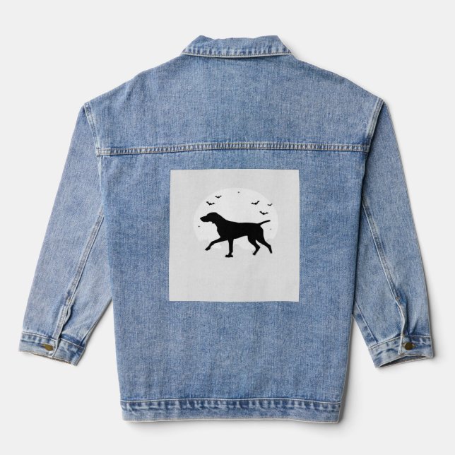 German Shorthaired Pointer Dog  Halloween Moon Sil Denim Jacket (Back)